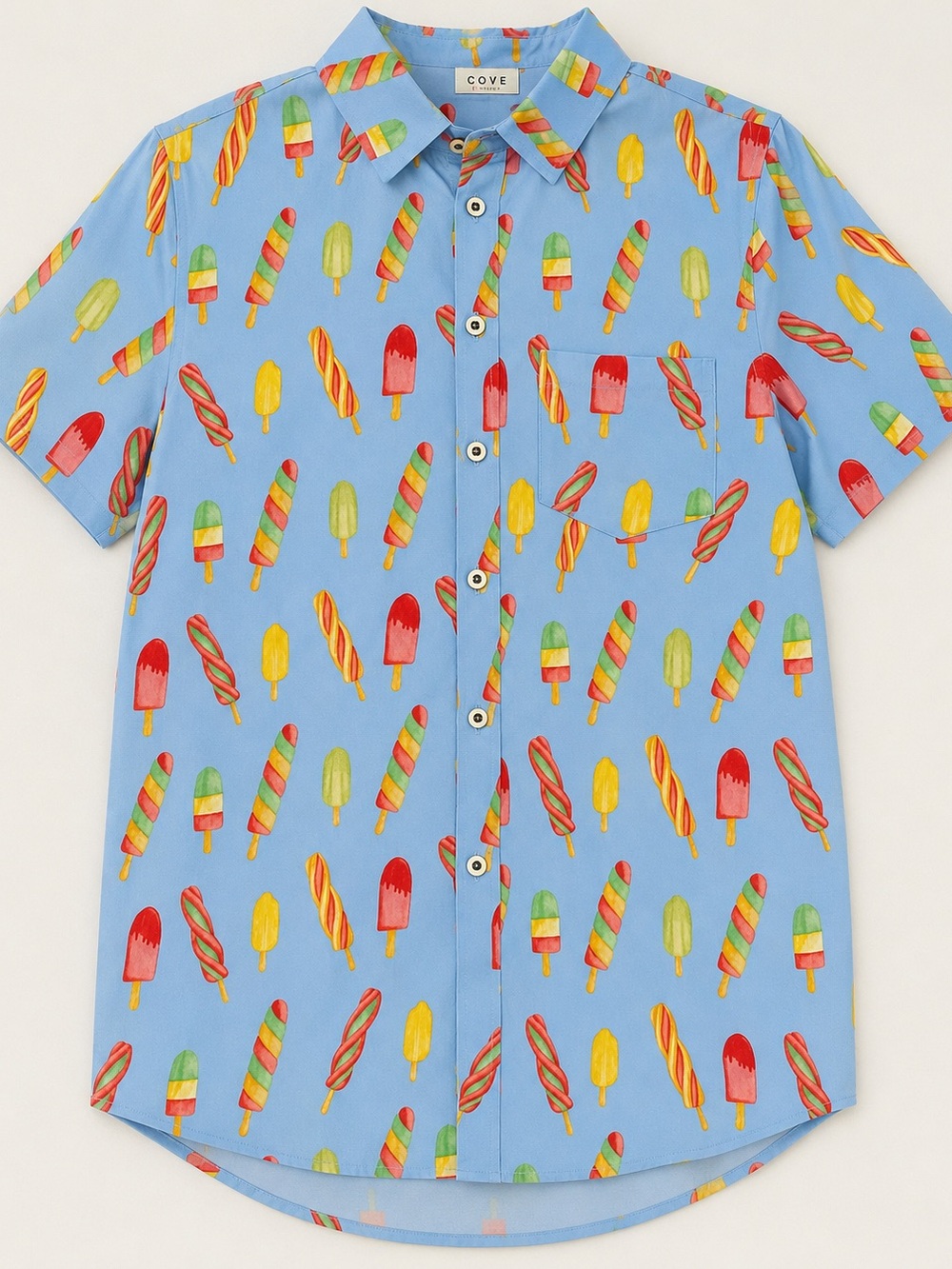 Cove Blue Short-Sleeve Button-Down Shirt with Popsicle Print - Picture 7 of 9